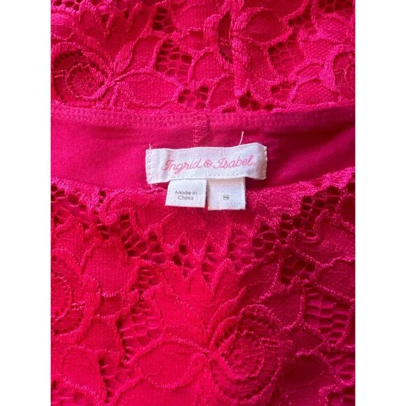 💖Ingrid & Isabel Women's Long-Sleeve Hot Pink Lace Midi Dress - Size S - Picture 3 of 5